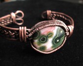 Ocean Harmony Bracelet - Ocean Jasper, Copper Wire Weave, Celtic, Men's Jewelry, Adjustable