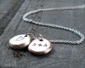 Rustic Pebble Necklace with Initials Copper Sterling Silver