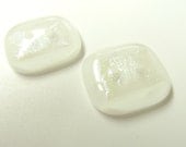 Set of Two White on White  Dichroic Fused Glass Buttons