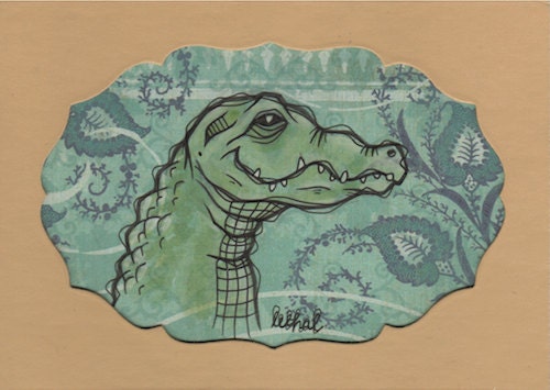 Swampy - Original Mini Ink & Watercolor Alligator Drawing on Scrapbook Paper
