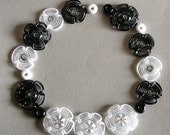 Black and White Glass Flowers Beads, Lampwork Beads, Floral Lampwork Glass Beads, Handmade Lampwork Glass Disc Beads Set (20)