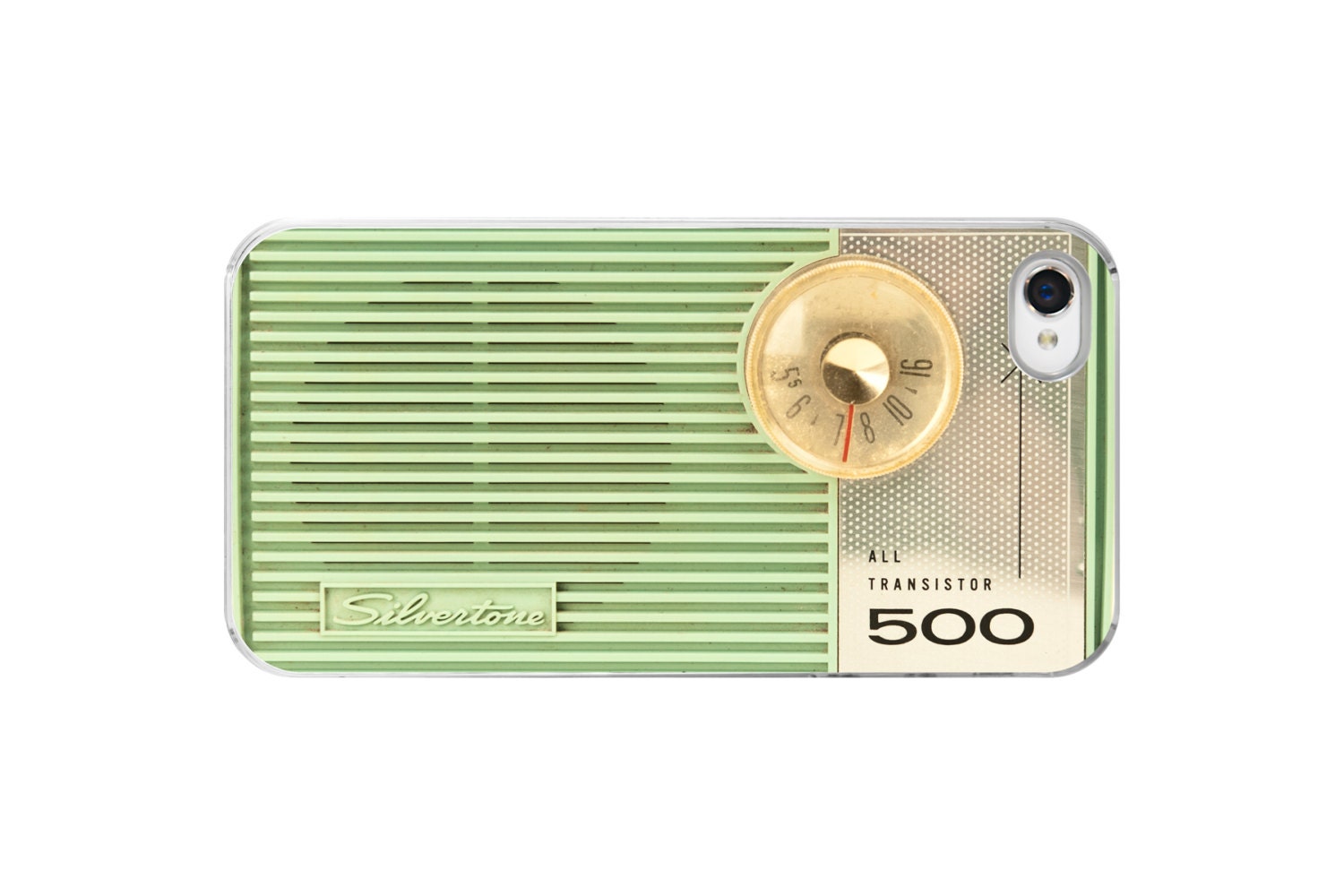 iPhone 4 Case vintage Transistor radio iphone 4s cover case iphone case Silvertone 500 pale green retro look red dial gold