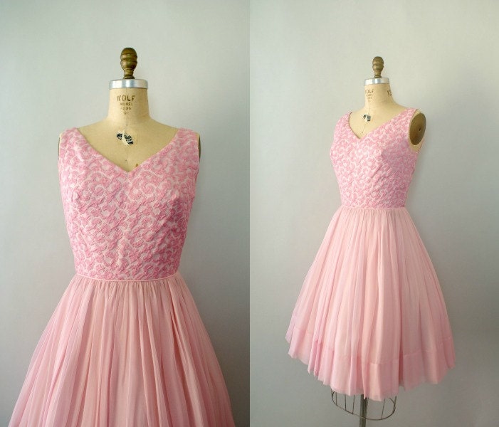 GOWN SALE - Vintage 1960s Party Dress - Pink Silk Chiffon Party Dress - Sweet Repose