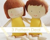 SEWING PATTERN DEAL - 3 toy softie doll Patterns - you choose (pdf)