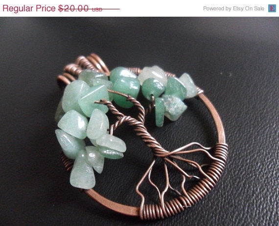 Memorial Day Sale Sale Green Aventurine Tree of Life Pendant Oxidized with leather cord or copper chain