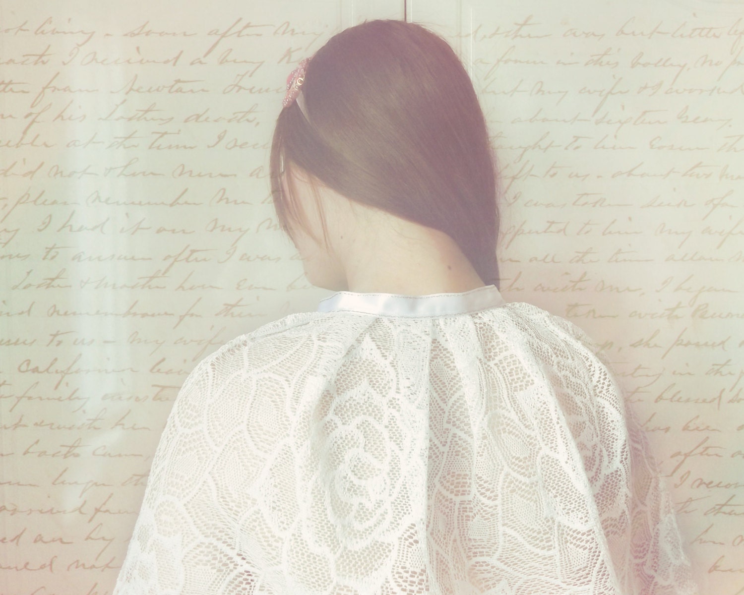 Noble -White Wedding Capalet - Floral Lace Bolero - Satin Ribbon Bow Tie