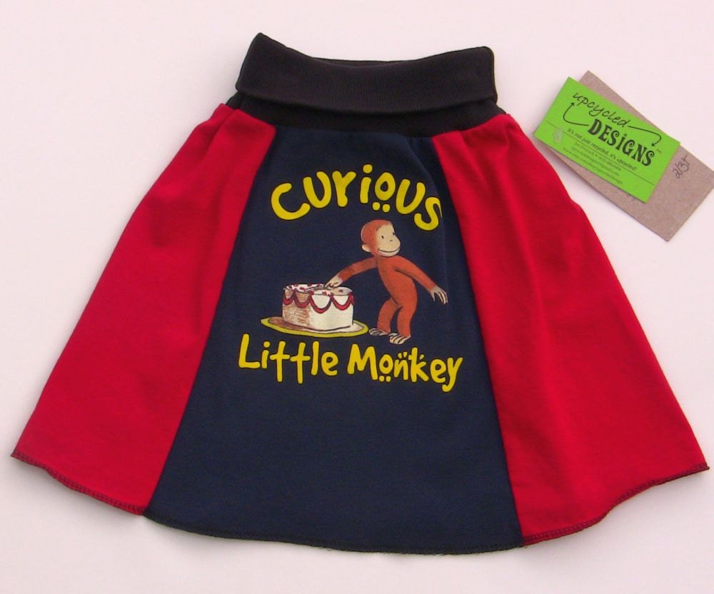 Repurposed Curious George Skirt Girls Size 2/3T
