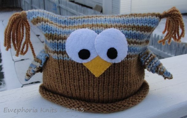 Baby Owl Hat Handknit Infant Size 0-6 months