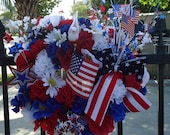 Patriotic, 4 Th Of July New Beautiful Wreath Silk Flowers Wall Decoration American Flag Red,White,Blue