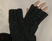Long Dark Gray felt Fingerless Gloves soft wool Cable knit Pattern upcycled Thick  Fingerless Mittens Wrist Warmers Cashmere armwarmers