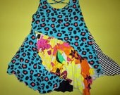 Upcycled multi pattern tank Turquiose Coral Black fits small medium large