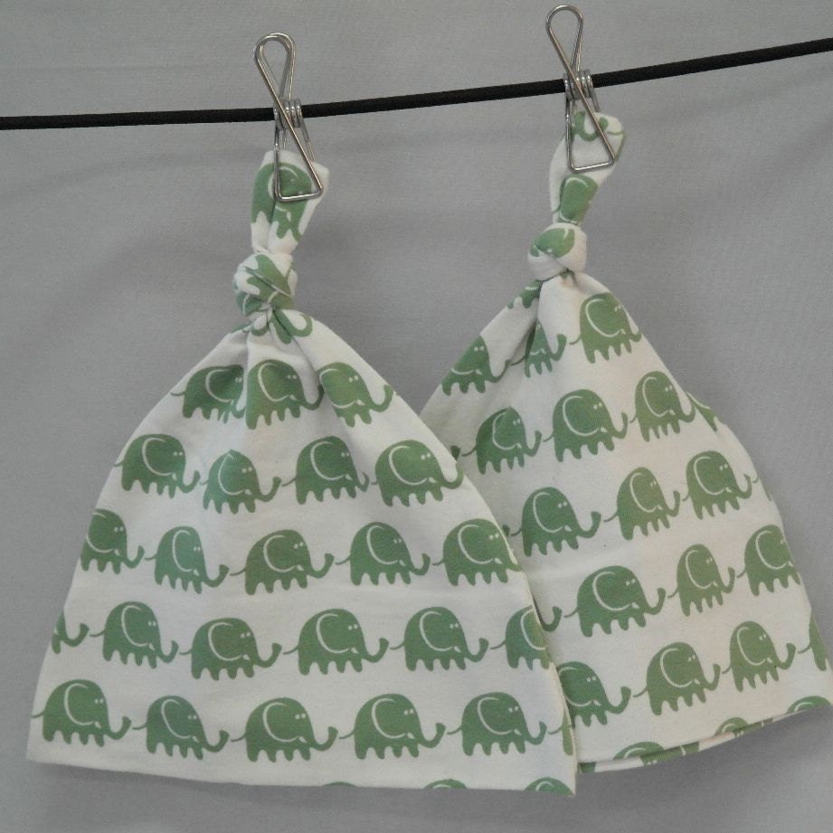 Top Knot  Beanie Green Elephants