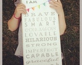 I am Brave ... I am Enough with Bunting Typography Word Art Sign - Motivational - New Fun Size