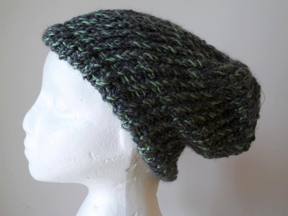 SALE Was 28, Now 18 Green and Grey Gray Beanie Hat Toque
