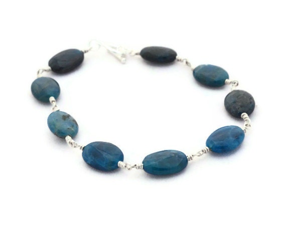 Apatite Gemstone Bracelet Wire Wrapped Silver Filled