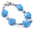 Blue Lampwork Bracelet with Flowers