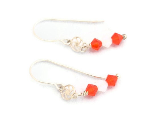 Swarovski and Sterling Silver Chandelier Earrings Orange and Opal