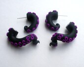 Morticia Tentacle Earring Fake Gauge -Addams Family - Black - Purple -Octopus