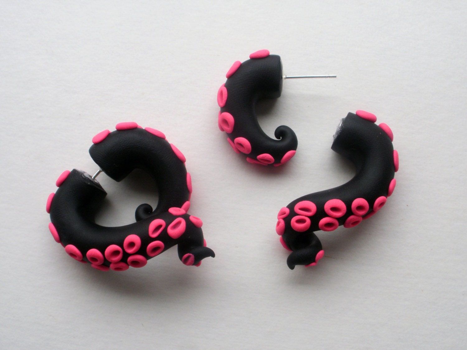 Rave Tentacle Earring Fake Gauge - Black - Hot Pink -Bright