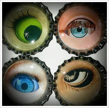 Set of Four Creepy Baby Doll Eye Bottle cap magnets