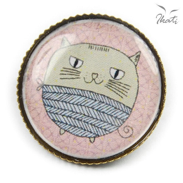 Funny FUNIO THE KITTEN - original vintage style bronze brooch, photo-brooch, graphic, cat, tomacat