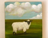 Small Sheep in the Field on reclimed rustic solid wood  1004