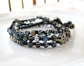 Metallic Silver Gray Crochet Three Times Wrap Bracelet - Mix, Bohemian, Layering, Stacking, Friendship, x3