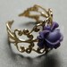 Deep Purple  Flower Adjustable Ring - Deep Purple Rose and High Quality 18kt Gold Plated  Ring