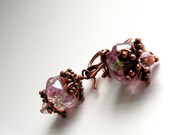 Pink Glass Crystal Earrings Copper Jewelry Pink Floral Valentines Earrings
