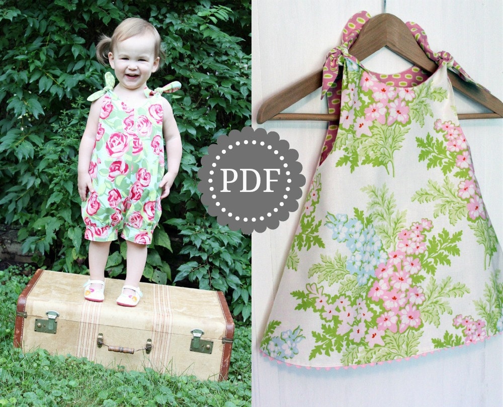 PDF Girls Romper and Dress Pattern: Shortcake Reversible Romper and Dress Pattern - Size 6 Month through 6 Years