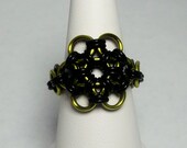 Chainmaille Ring- Rubber Bloom- Chainmaille with rubber- Black/Lime/Brown