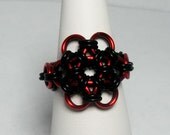 Chainmaille Ring- Rubber Bloom- Chainmaille with rubber- Black/Red
