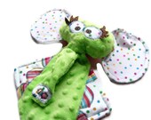 Security Blanket Lovie, Elephant Lovey, Baby Girl Soft Toy, Woobie, Green Dot Minky Luvie, Baby Shower Gift READY TO SHIP