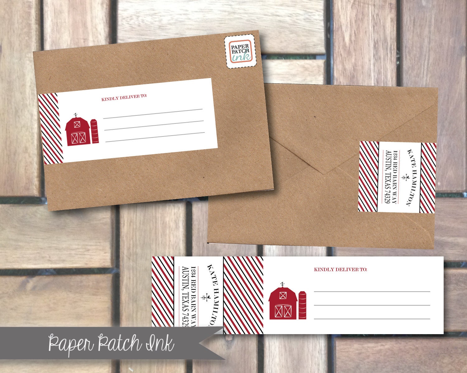 Red Barn Wrap Around Address Label PDF Sheet  -  Printable - DIY - Farm