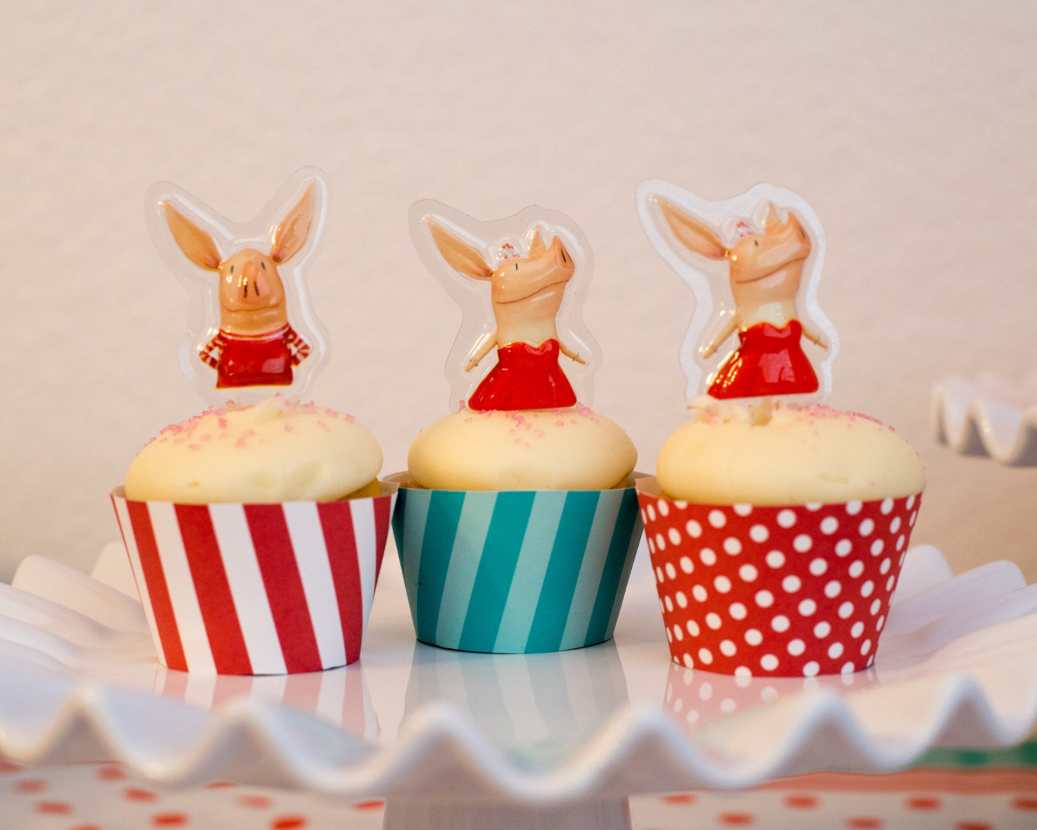 Olivia The Pig Inspired Cupcake Wrapper PDF Digital File - Printable DIY - Three Designs