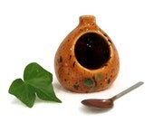 Ceramic Salt Pig in Earth Tones of Green and Amber Brown