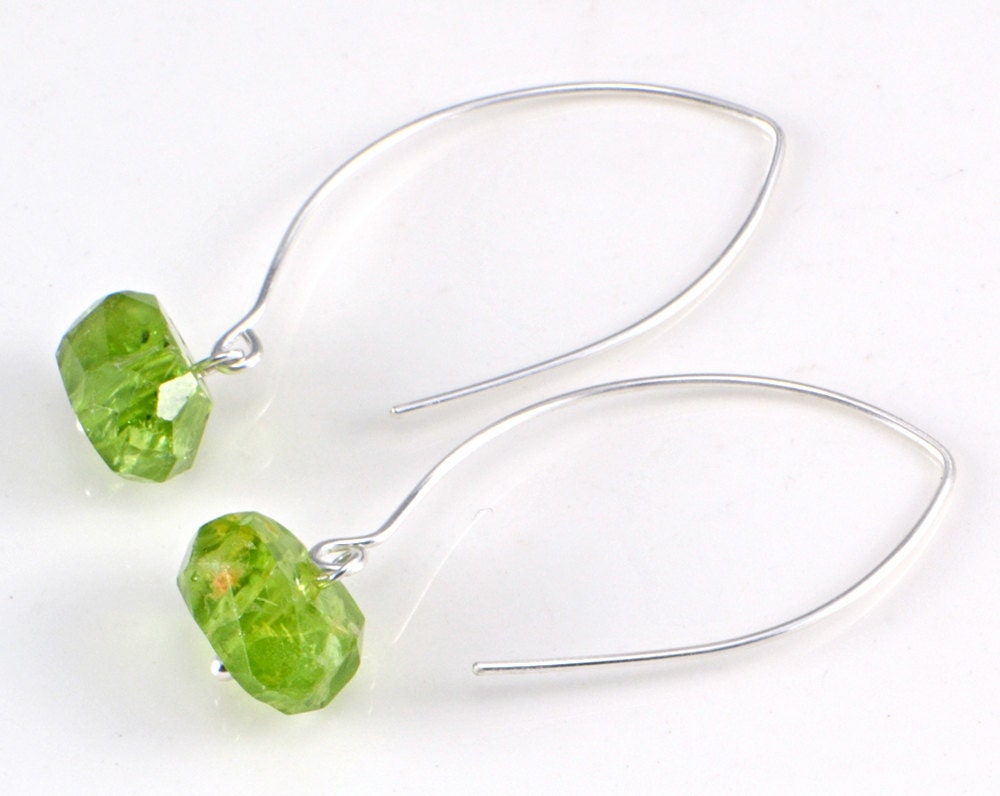 Peridot and Sterling Silver Marquis Earrings - August birthstone, birthday