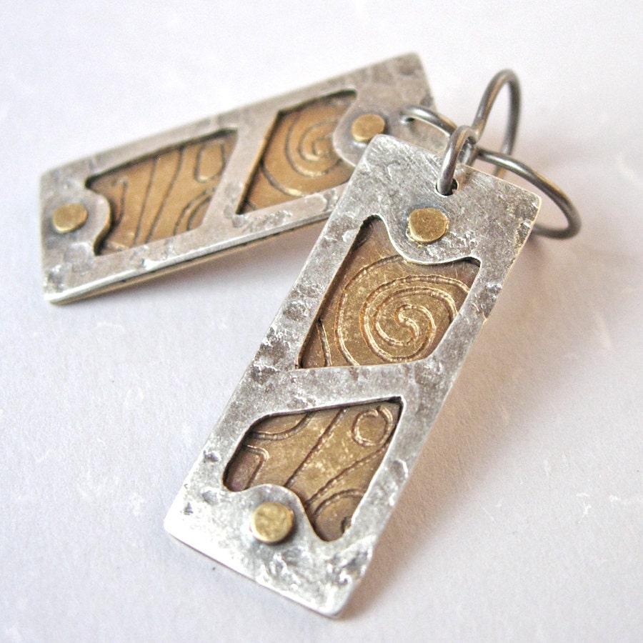 Silver Brass Window Rivet Earrings