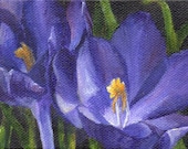 Small Acrylic Painting of Flower - Original Painting on Canvas - Purple Crocus Spring Decor