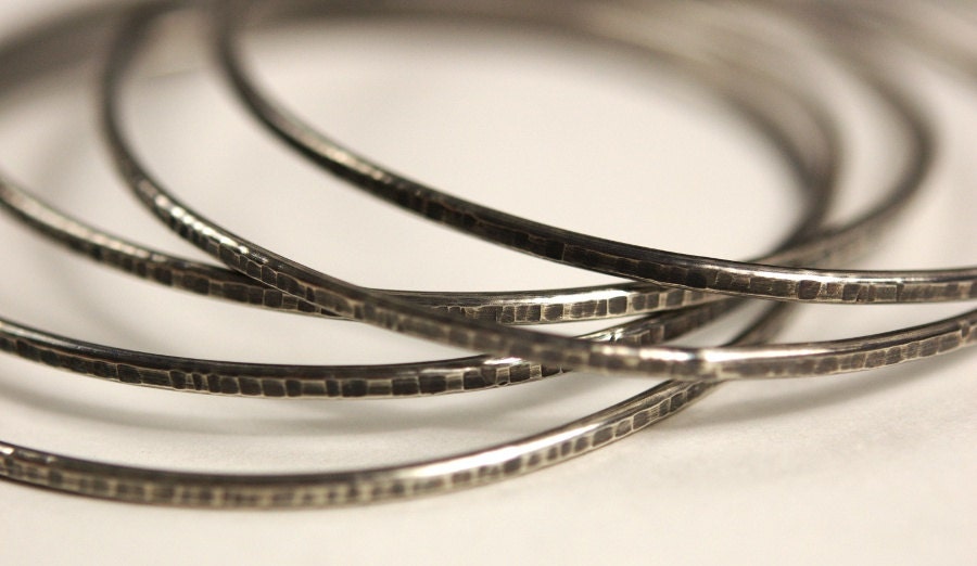 Hammered and Oxidized Sterling Silver Bangle Bracelet - Fine Jewelry - statement - made to order