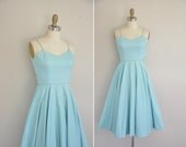 50s dress / vintage 1950s summer sun dress / 50s Robbin egg blue cotton dress