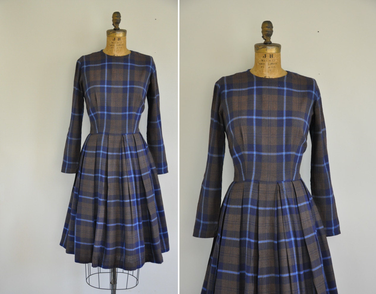 vintage 50s dress / 1950s Toni Todd plaid dress / 50s pleated skirt dress