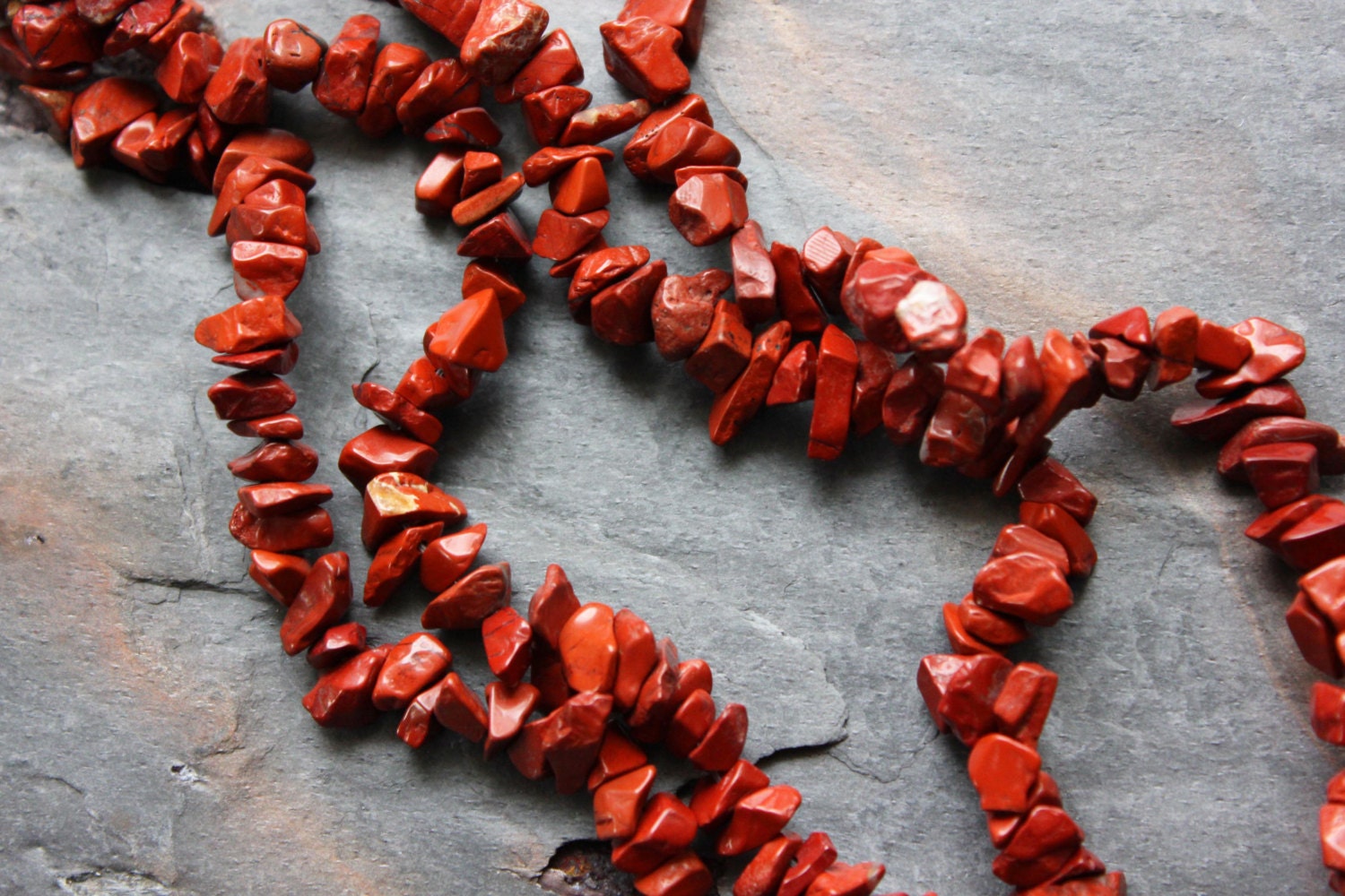 Red Jasper Pre-Drilled Stone Chip Beads - 36 INCH STRAND