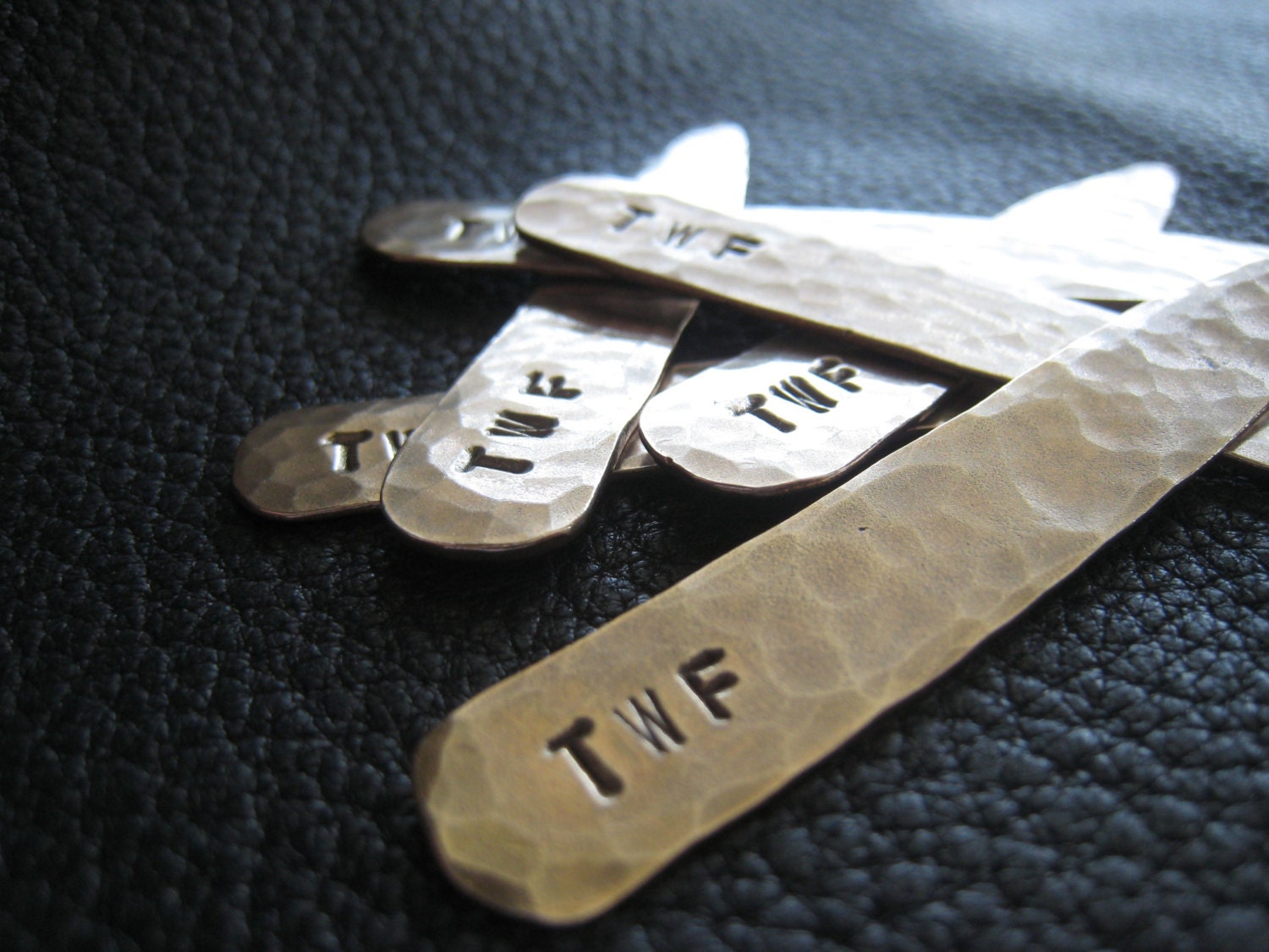 Monogrammed  Collar Stays in Hand Hammered Solid Bronze for Father's Day