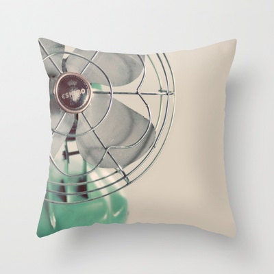 Pillow Cover, Photo PIllow, Modern Home, Vintage Fan, Mint Green, Spring Summer Decor, Living Room, Bedroom, 16x16, 18x18, 20x20