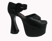 Vintage Luichiny Black Snake Leather Glam Stack Platforms SandalsFrom Spain Womans size 9