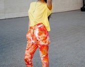 Color Capri Denim Jeans Pants  Womens Clothing Yellow and Orange Relaxed Fit w/ Tie Belt