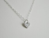 Silver Heart Necklace - sterling silver tiny rhinestone little small charm valentine - simple & sweet - adenandclaire