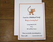 Cute Orange Tiger Custom Birthday Invitation, or Baby Shower Personalize Watercolor Print, Set of 10