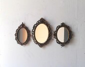 Oval Mirror Set of Three in Vintage Italian Brass Frames